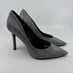 Guess Pointed Toe Glitter Pumps Womens 8 1/2 M Silver Dressy High Heels Office